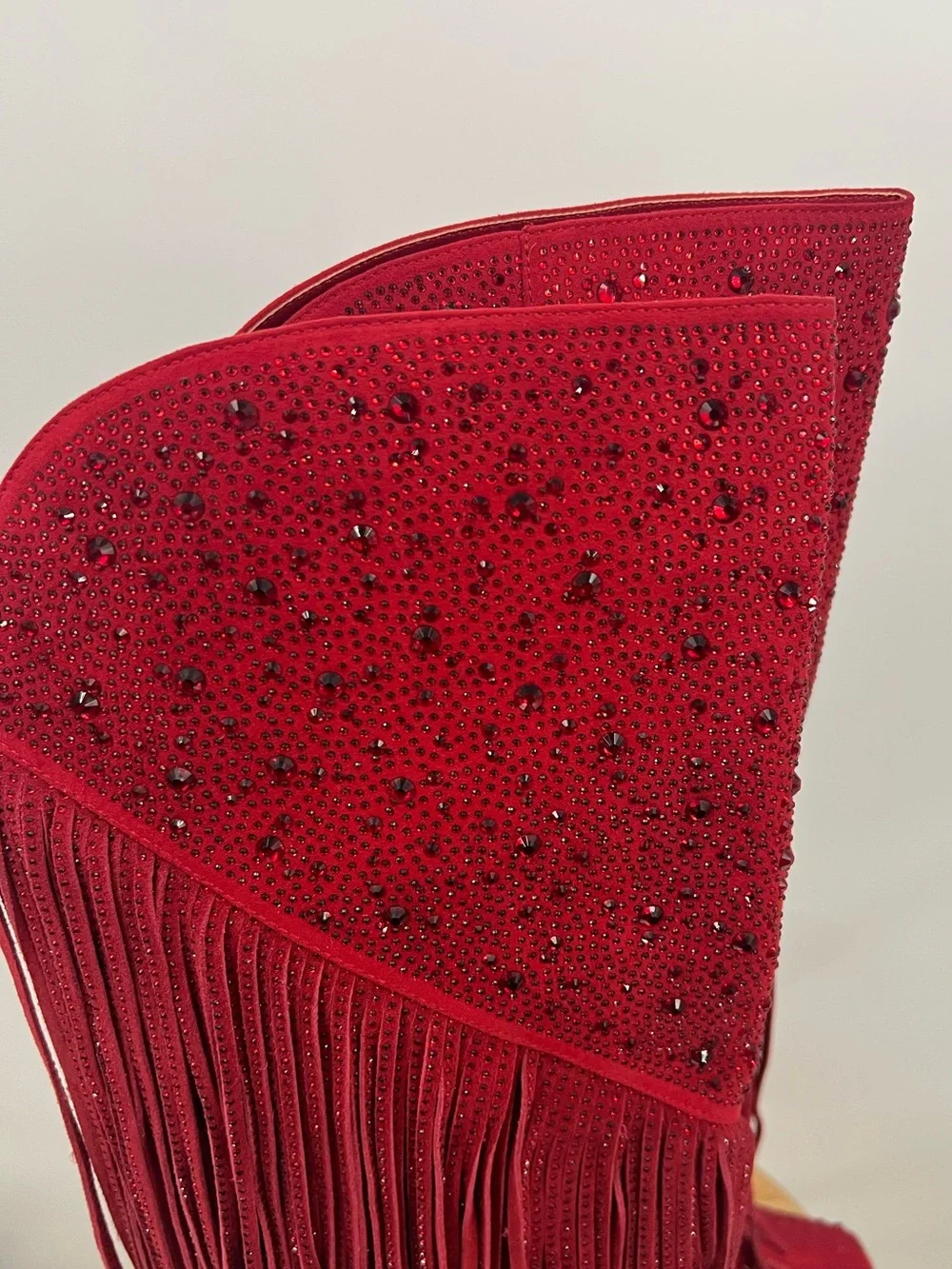 Jessica Simpson Red Rhinestone Tall Fringe Boots